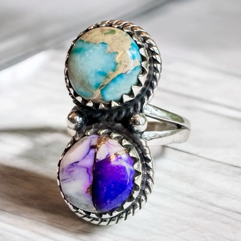 Ice Blue & Purple Dahlia Mohave Turquoise Ring (5.75)